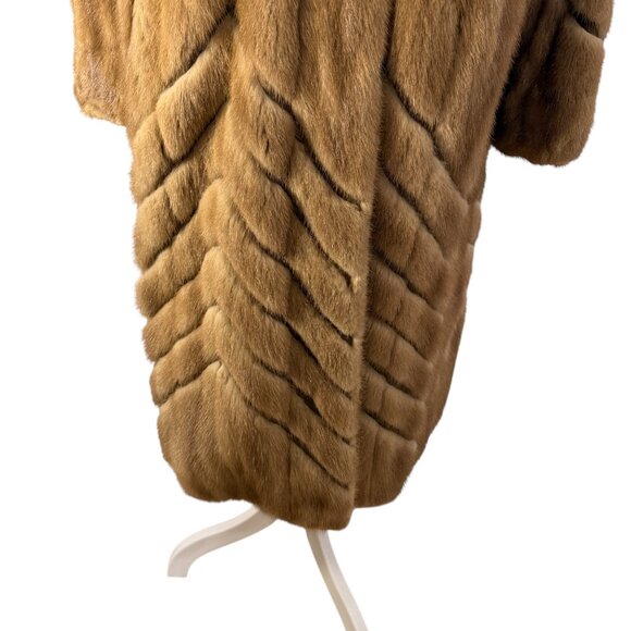 Vintage Natural Brown /Tan Full-Length Genuine Fur Coat Chevron Pattern - Picture 7 of 9